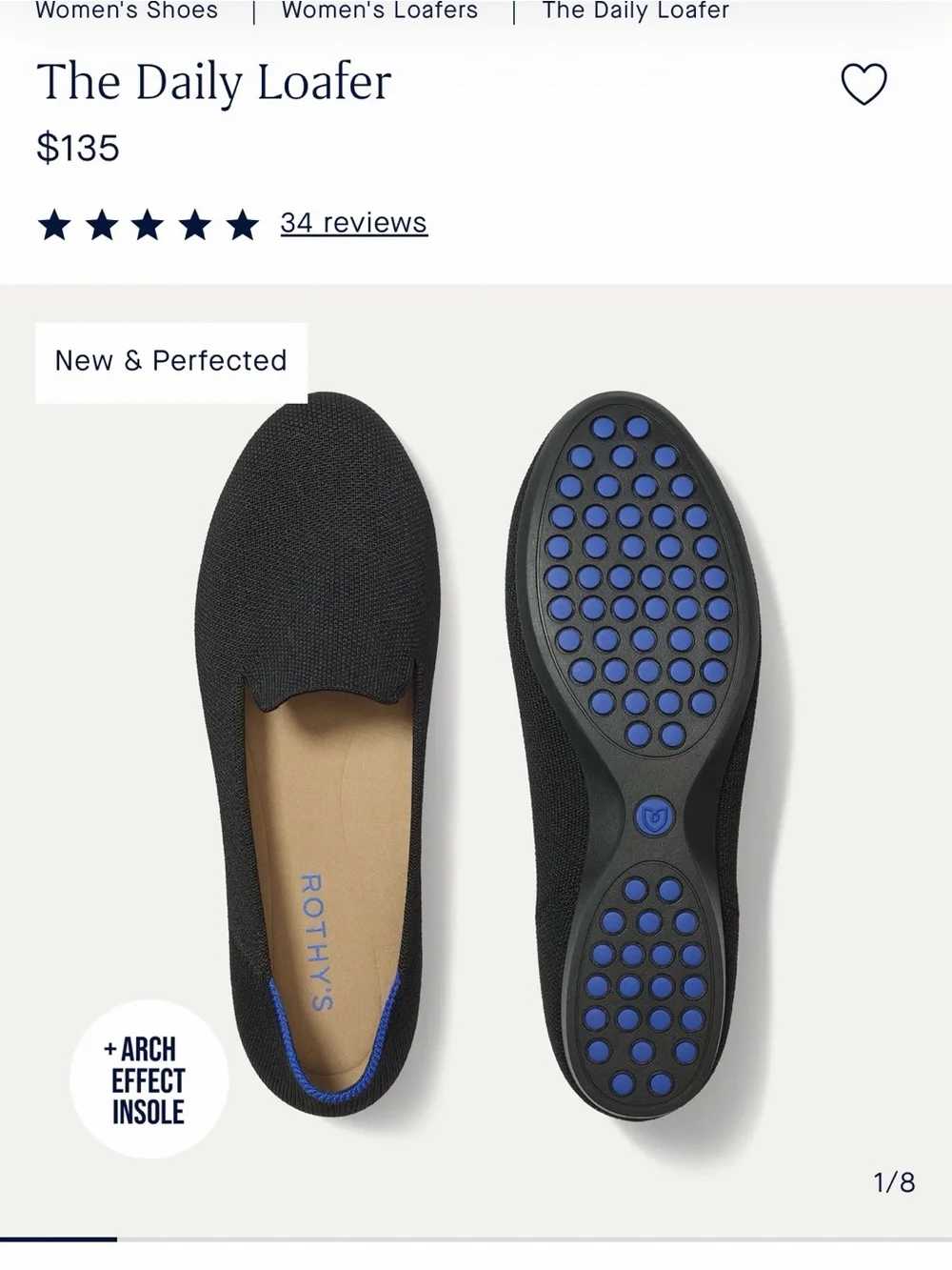 Rothy's Black Knit Slip-On Loafers with Blue Accent